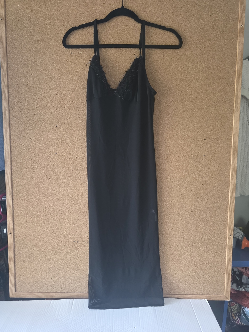Rampage Black Sheer Mesh Lace Slip Dress Sz L Y2K Goth Lingerie Nightgown Sexy